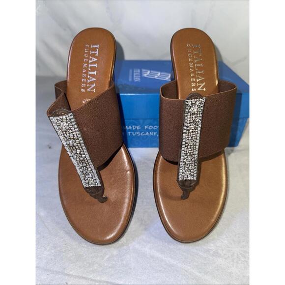 Italian Shoemakers Wedge Heel Shoe Size 8.5 Farley Thong Sandals Mocha Slip On - Picture 4 of 10